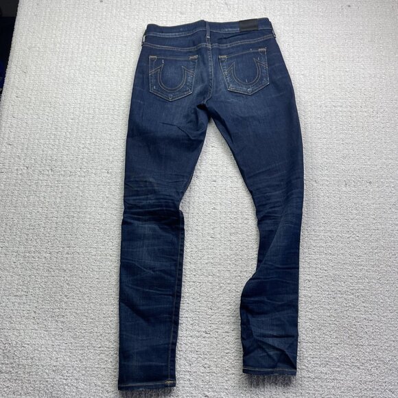 True Religion Blue Mid Rise Super Skinny Halle Jeans Women's 27 Distressed Y2K - Picture 8 of 10